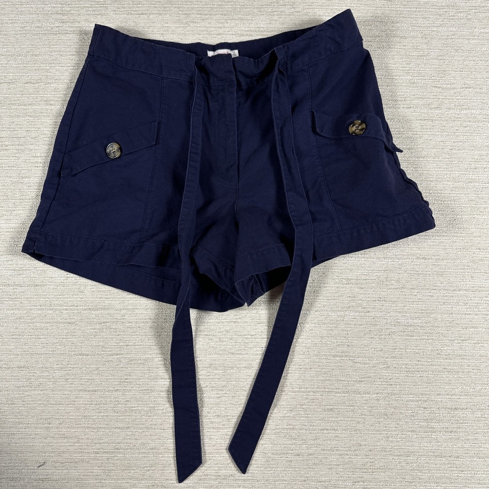 Coastal Nautical Sailor High Rise Wide Leg Tie Waist Shorts Navy Plus Size 1X